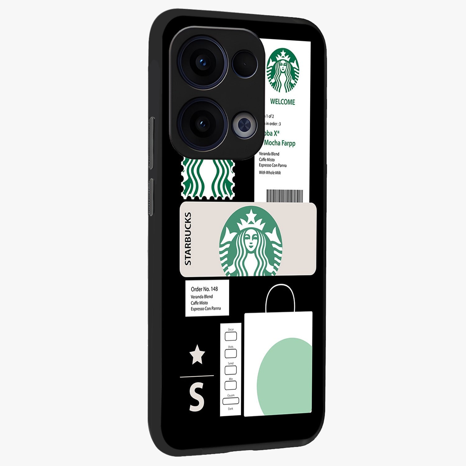 Starbucks Mocha Glass Case upright view showcasing trendy coffee inspired artwork with modern lifestyle theme.