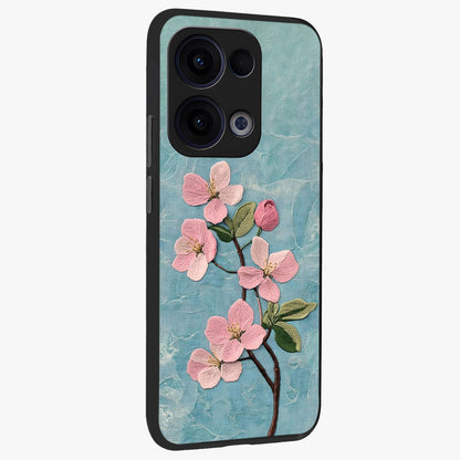 Threaded Blossom Breeze Glass Case upright view showcasing graceful flower artwork with calm botanical theme.