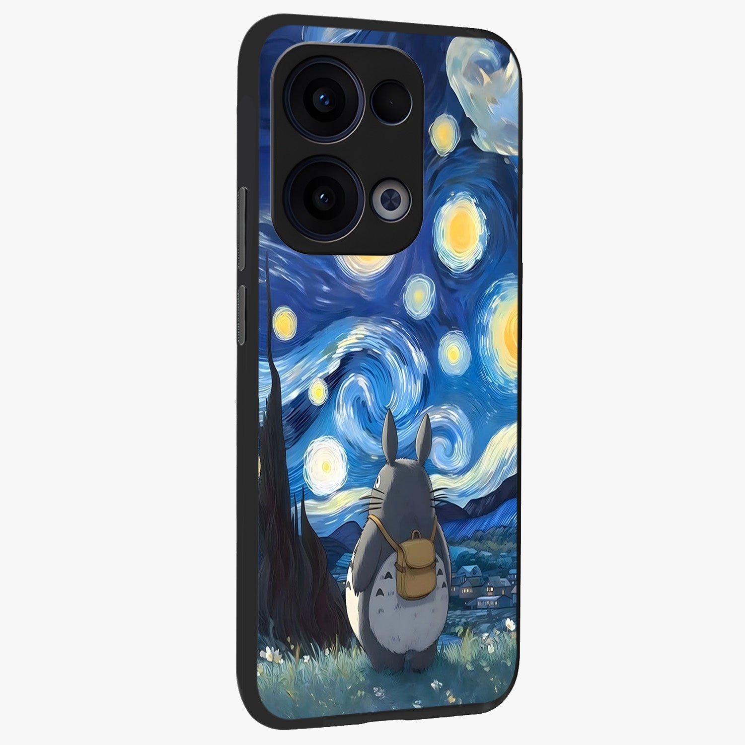 Totoro In Van Gogh Art Glass Case upright view showcasing creative character artwork with painterly artistic theme.