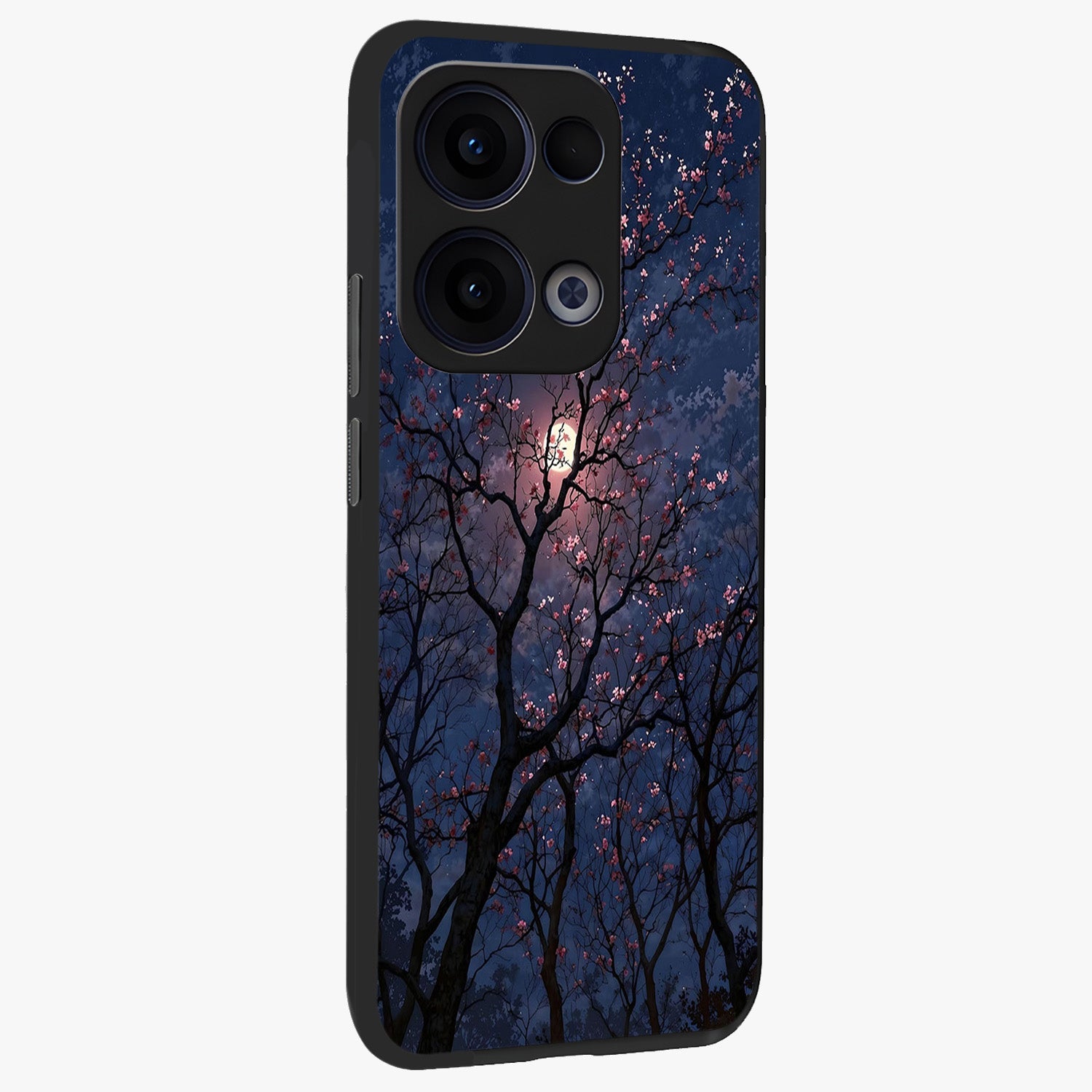 Twilight Sakura Serenade Glass Case upright view showcasing beautiful cherry blossom artwork with serene evening theme.