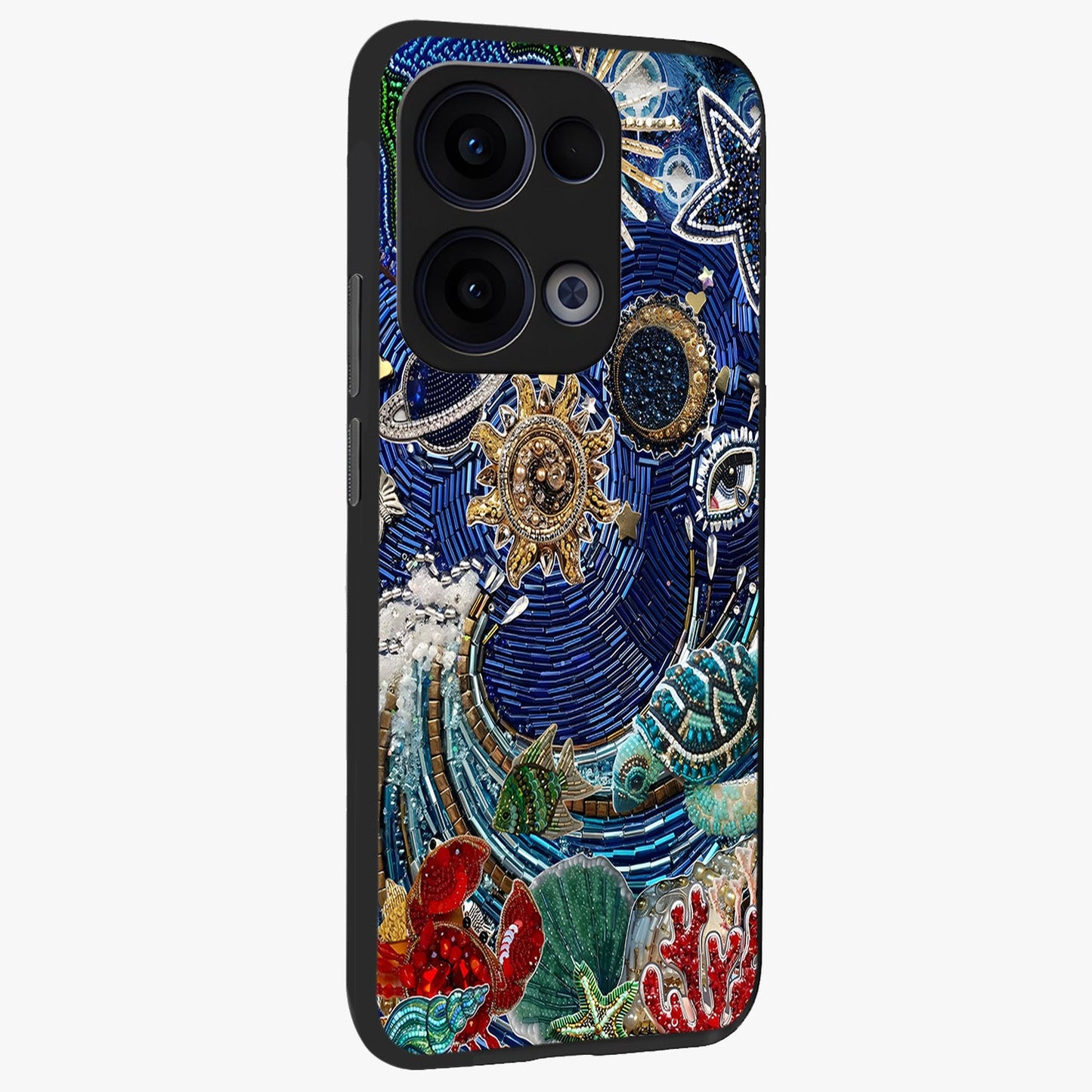 Universe Underwater Spark Glass Case upright view showcasing magical underwater galaxy artwork with vibrant cosmic theme.