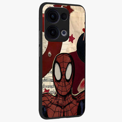 Web Warrior Vibes Glass Case upright view showcasing energetic superhero artwork with bold action theme.