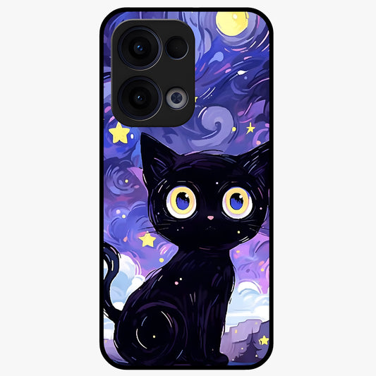 Abstract Cat Art Glass Case showing flat back view with artistic cat illustration and glossy glass finish.