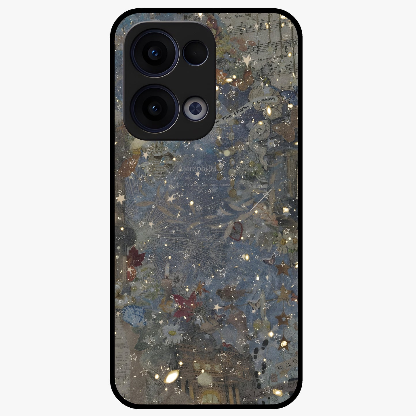 Aesthetic Astrolophia Glass Case showing flat back view with dreamy aesthetic design and glossy glass finish.