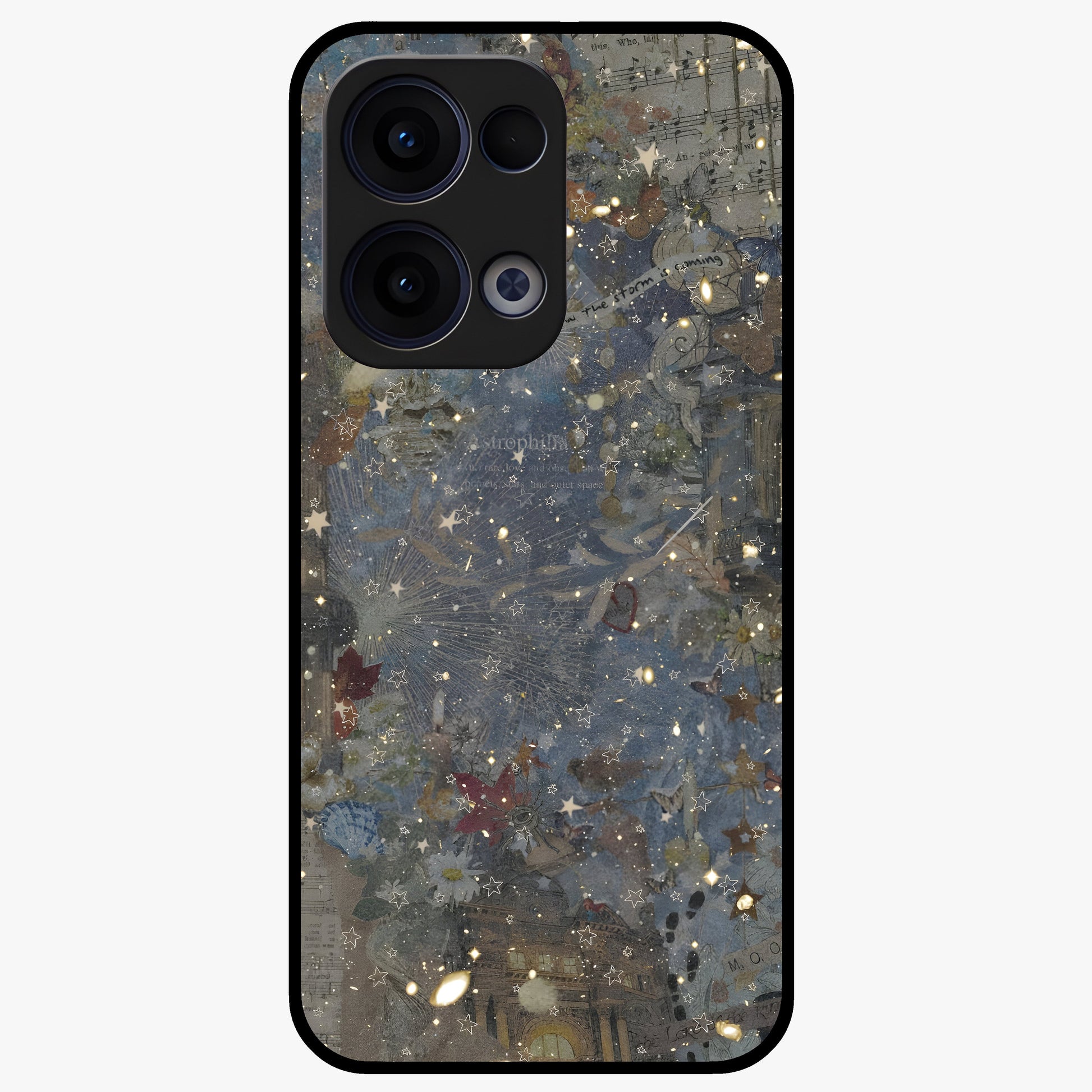Aesthetic Astrolophia Glass Case showing flat back view with dreamy aesthetic design and glossy glass finish.