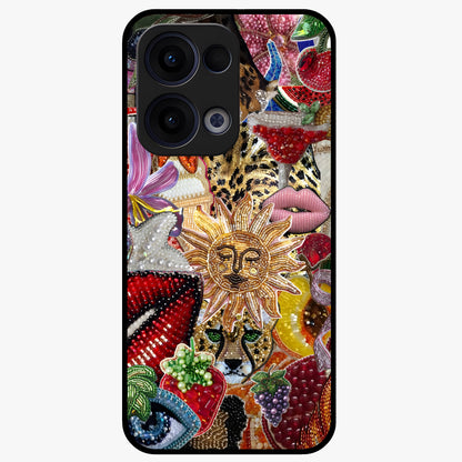 Beaded Fashion Jungle Glass Case showing flat back view with vibrant jungle inspired bead artwork and glossy glass finish.