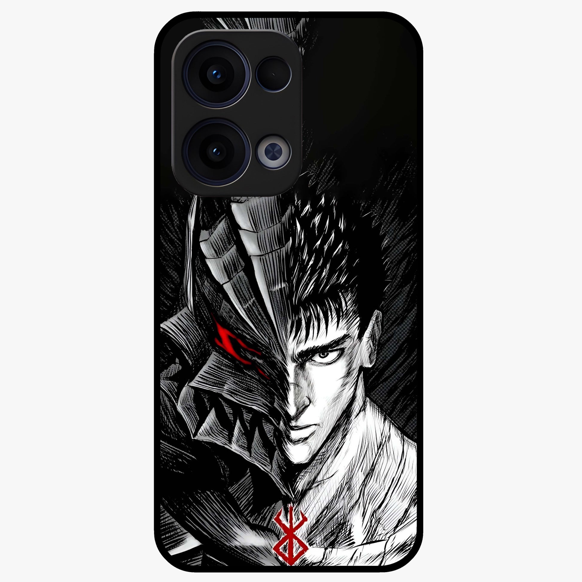 Berserker Blood Oath Glass Case showing flat back view with fierce warrior inspired artwork and glossy glass finish.
