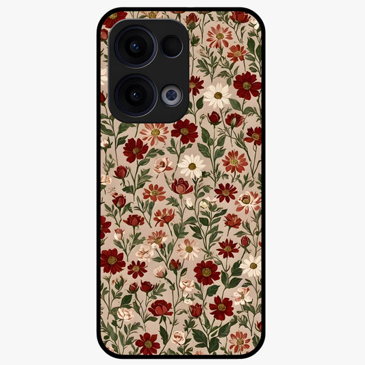 Biege Flower With Leaf Glass Case showing flat back view with soft beige floral artwork and glossy glass finish.