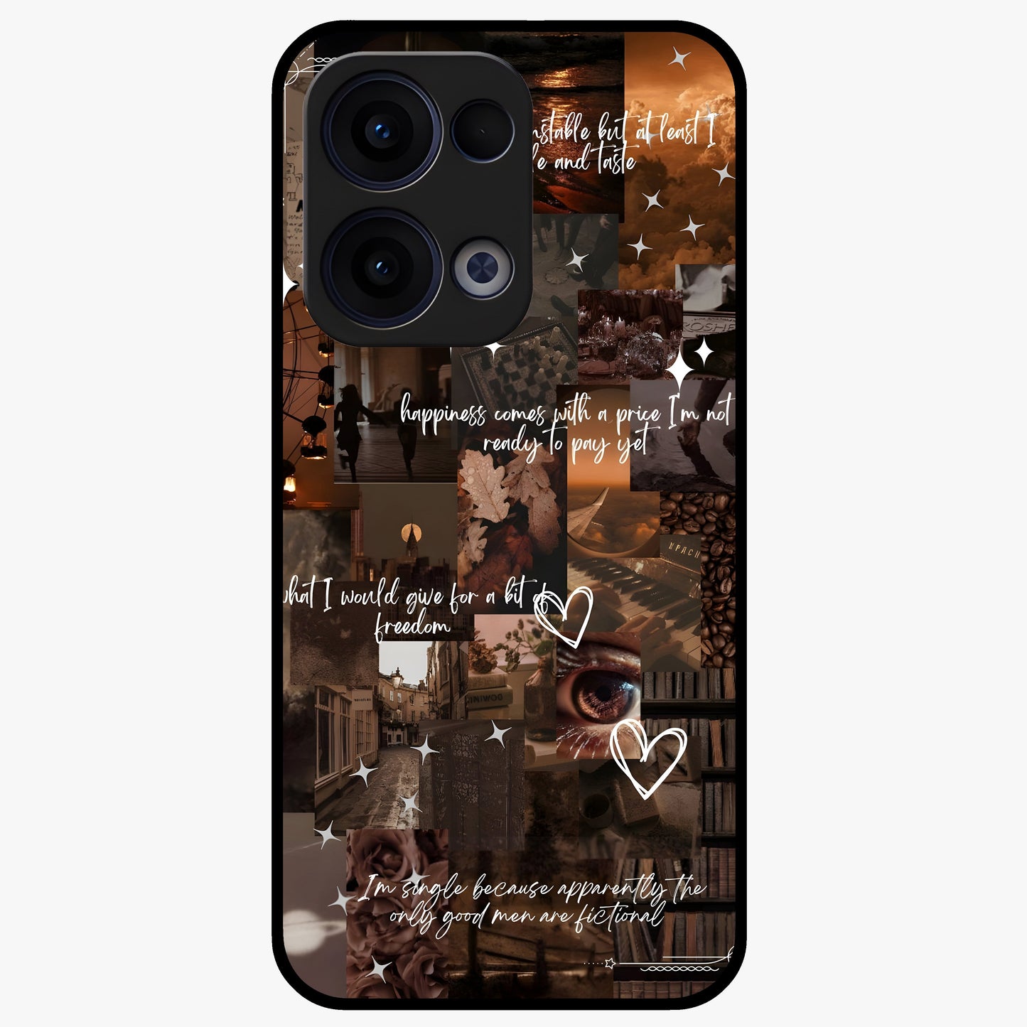 Bittersweet Aesthetic Chaos Glass Case showing flat back view with artistic chaotic aesthetic design and glossy glass finish.