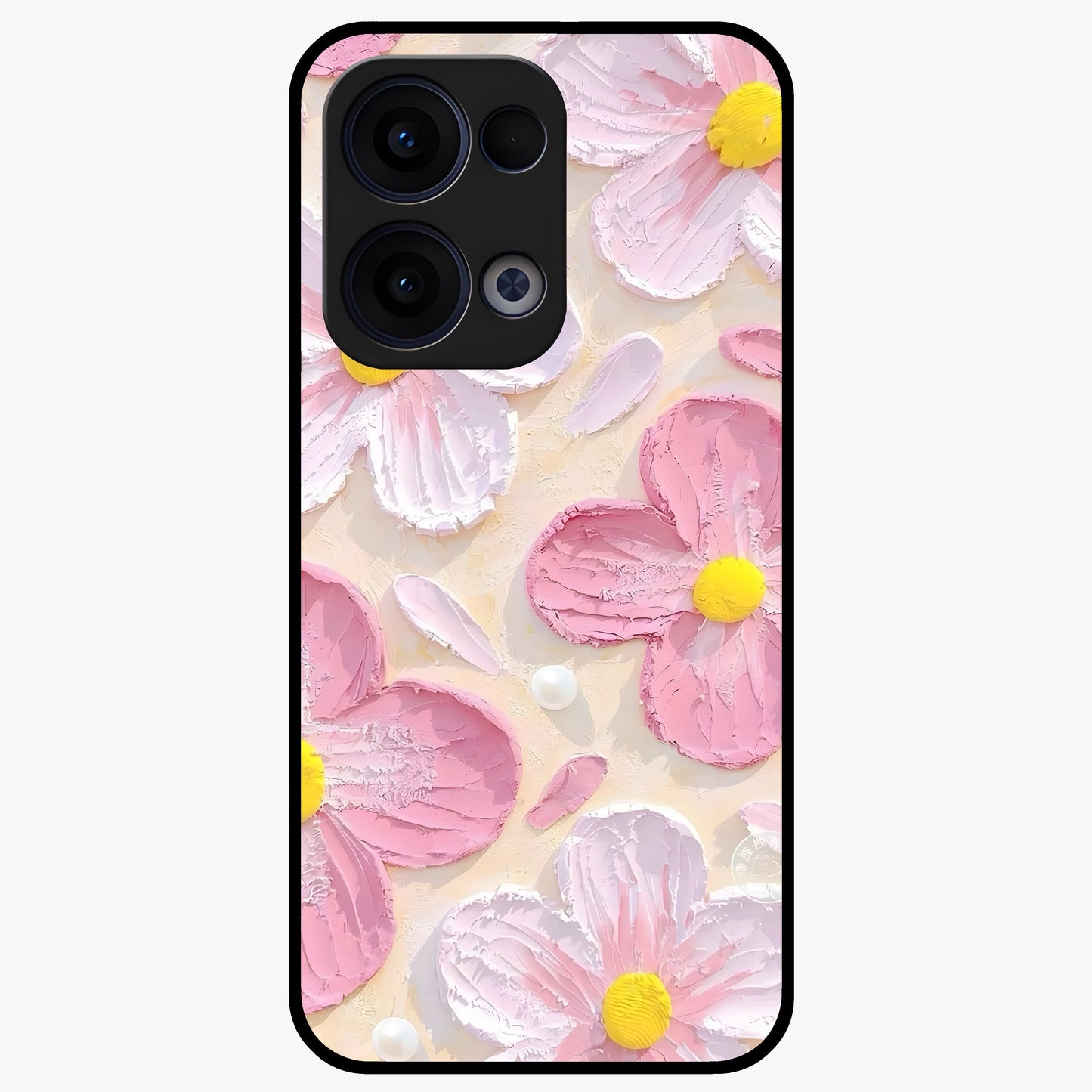 Blush Bloom Texture Glass Case showing flat back view with soft blush floral texture artwork and glossy glass finish.