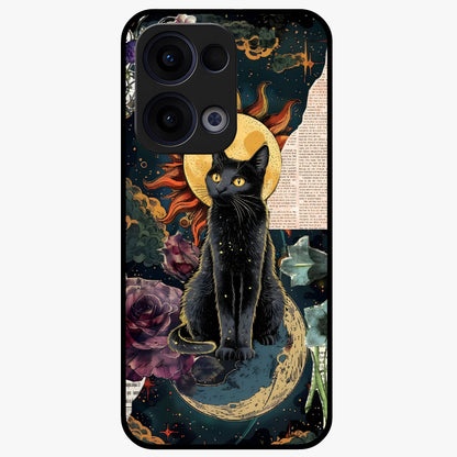 Celestial Black Cat Glass Case showing flat back view with mystical black cat artwork and glossy glass finish.