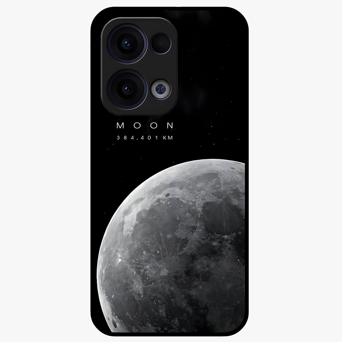 Cosmic Moon Glow Glass Case showing flat back view with glowing moon artwork and glossy glass finish.