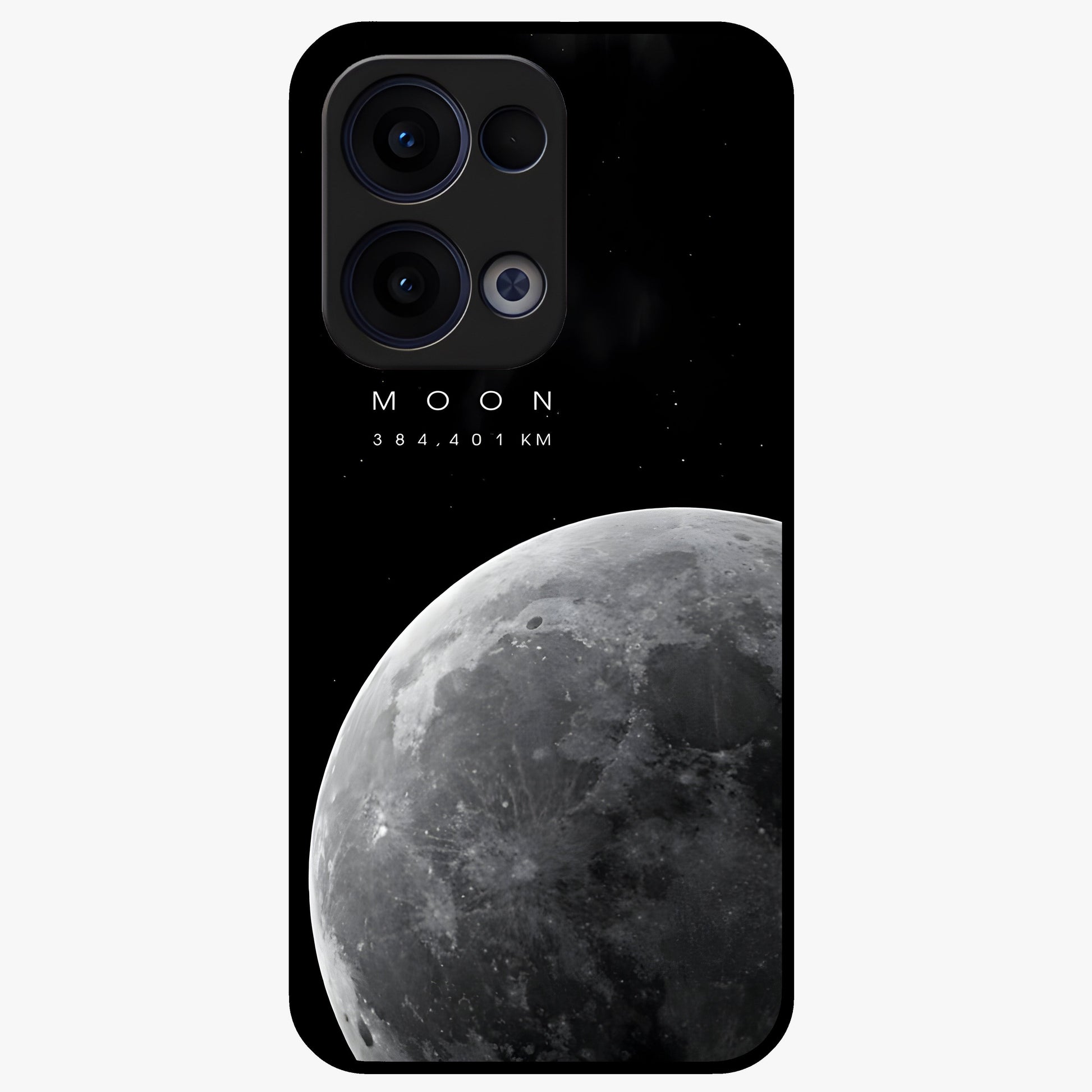 Cosmic Moon Glow Glass Case showing flat back view with glowing moon artwork and glossy glass finish.