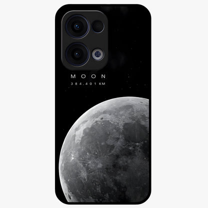 Cosmic Moon Glow Glass Case showing flat back view with glowing moon artwork and glossy glass finish.