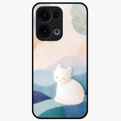 Cotton Dream Cat Glass Case showing flat back view with soft dreamy cat artwork and glossy glass finish.