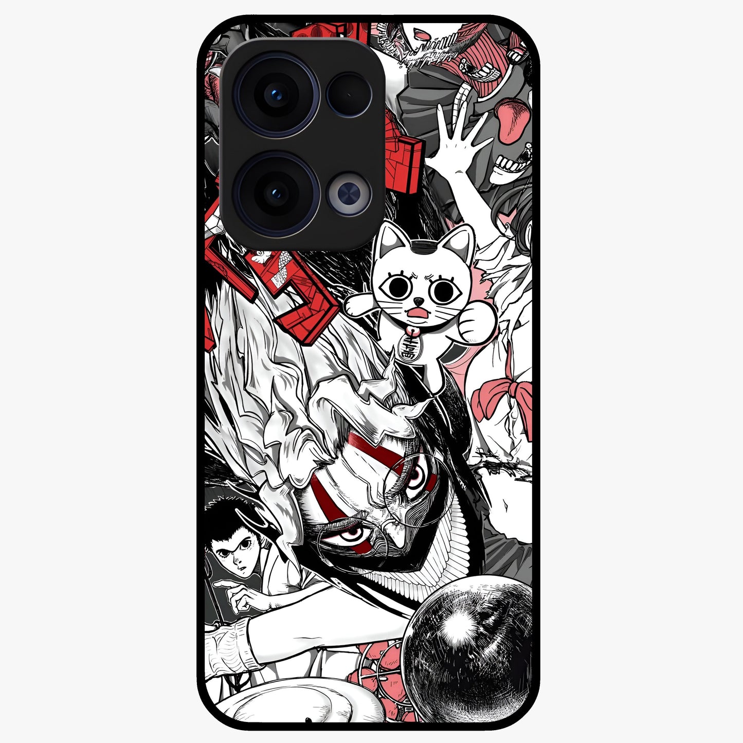 Crimson Chaos Panel Glass Case showing flat back view with bold crimson abstract artwork and glossy glass finish.