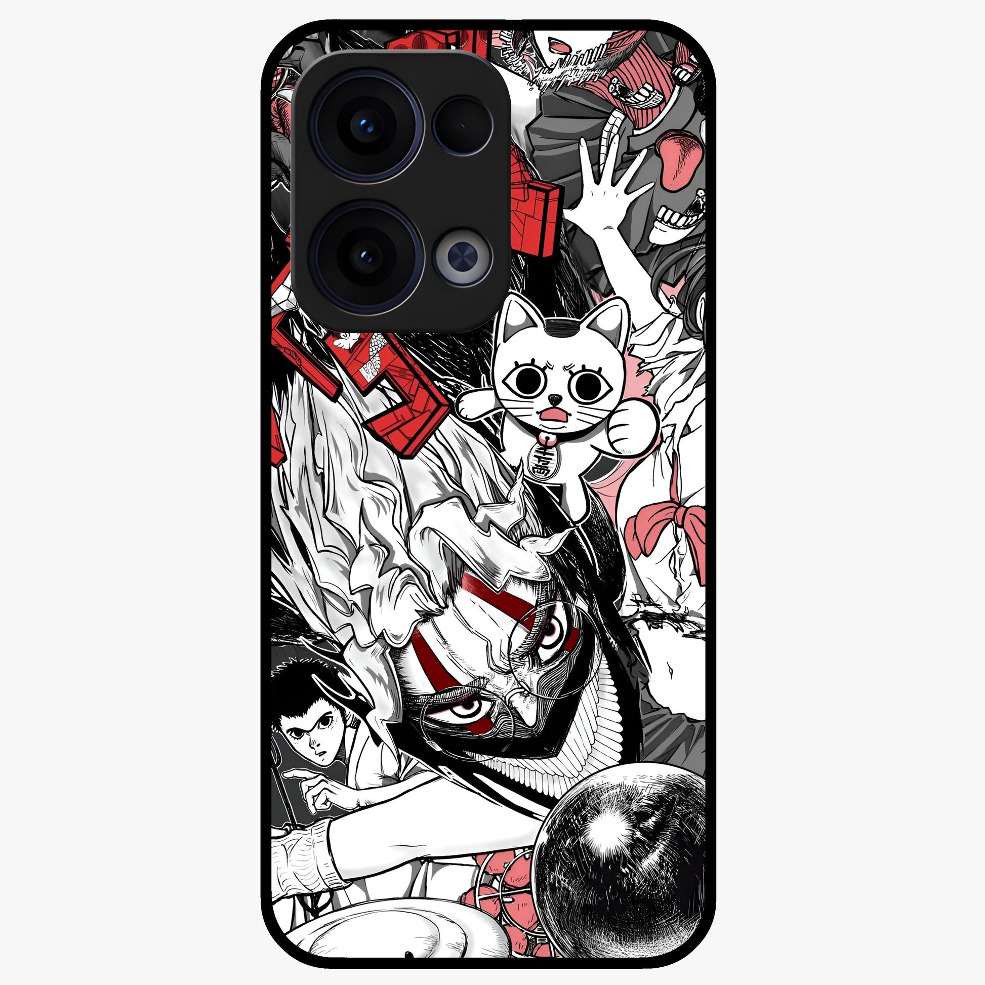 Crimson Chaos Panel Glass Case showing flat back view with bold crimson abstract artwork and glossy glass finish.