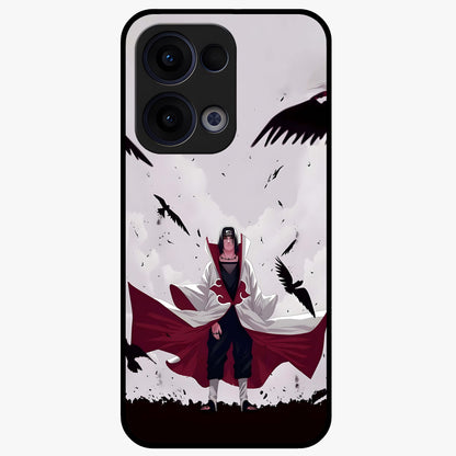 Crimson Crow Ascension Glass Case showing flat back view with mystical crow artwork and glossy glass finish.