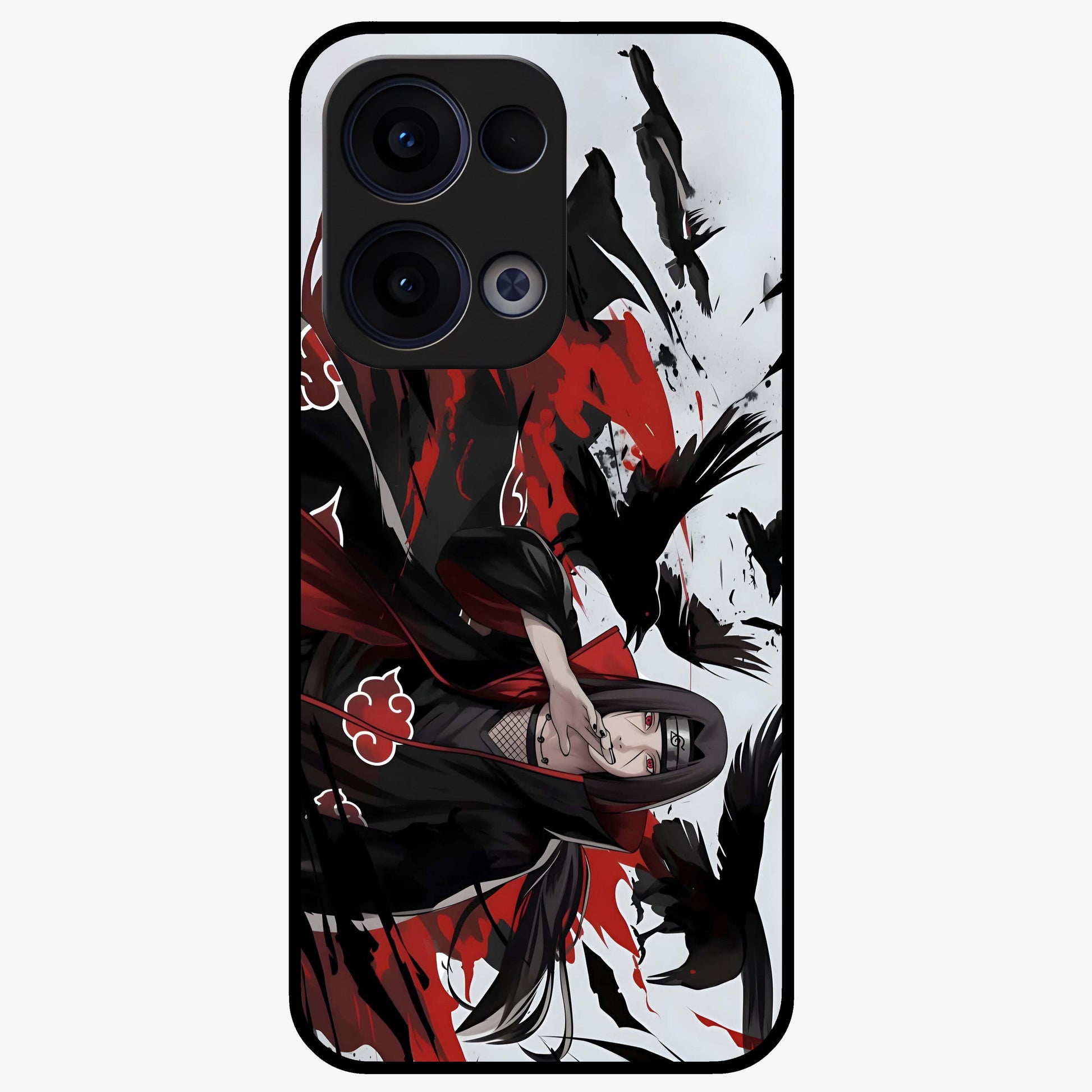 Crimson Crow Illusion Glass Case showing flat back view with artistic crow illusion artwork and glossy glass finish.