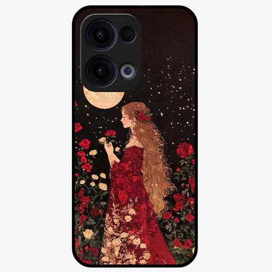 Crimson Dreams Glass Case showing flat back view with dreamy crimson artwork and glossy glass finish.