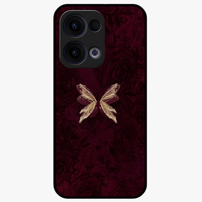 Crimson Fade Butterfly Glass Case showing flat back view with fading butterfly artwork and glossy glass finish.