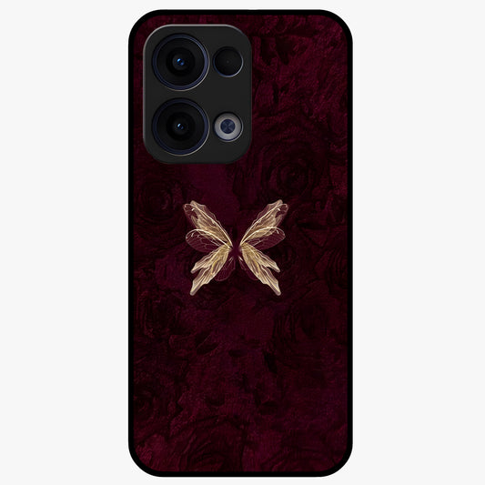 Crimson Fade Butterfly Glass Case showing flat back view with fading butterfly artwork and glossy glass finish.