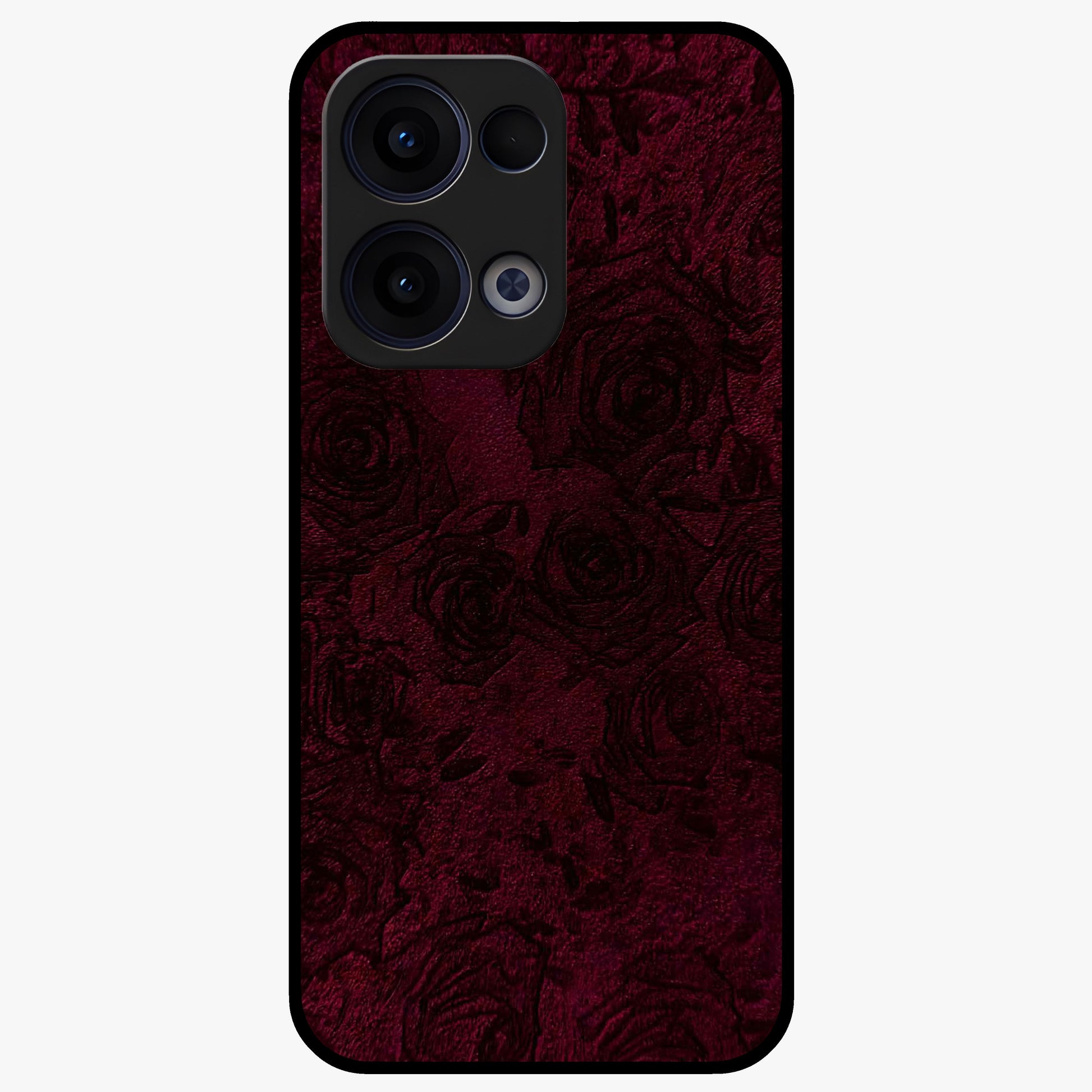 Crimson Fade Flow Glass Case showing flat back view with flowing crimson gradient artwork and glossy glass finish.