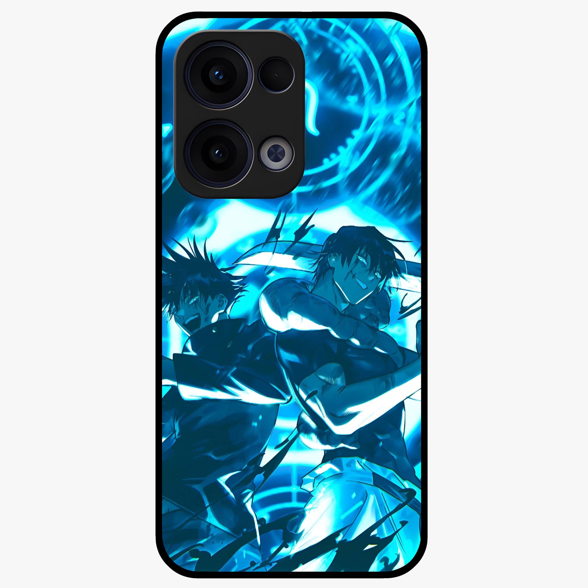 Cursed Energy Clash Glass Case showing flat back view with intense cursed energy artwork and glossy glass finish.