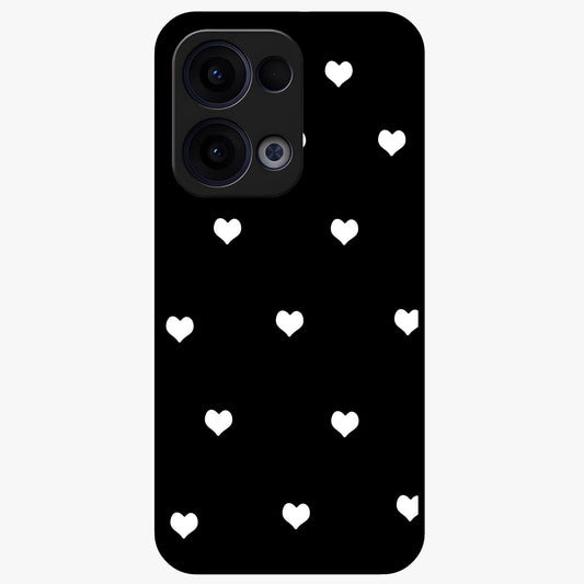 Cute And Simple White Hearts Glass Case showing flat back view with minimal white heart pattern and glossy glass finish.