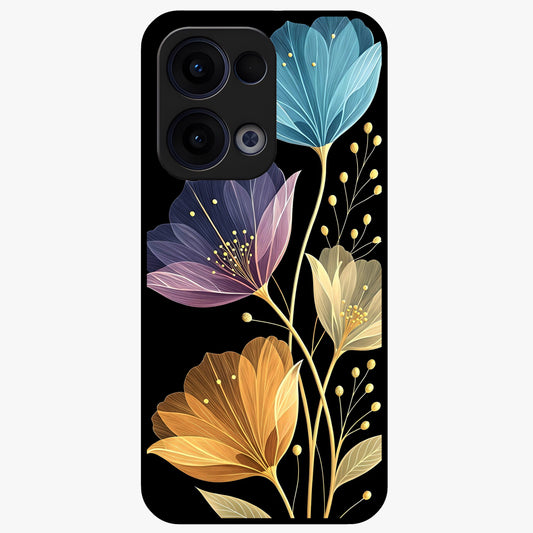 Delicate Multicolor Flowers Glass Case showing flat back view with vibrant floral artwork and glossy glass finish.