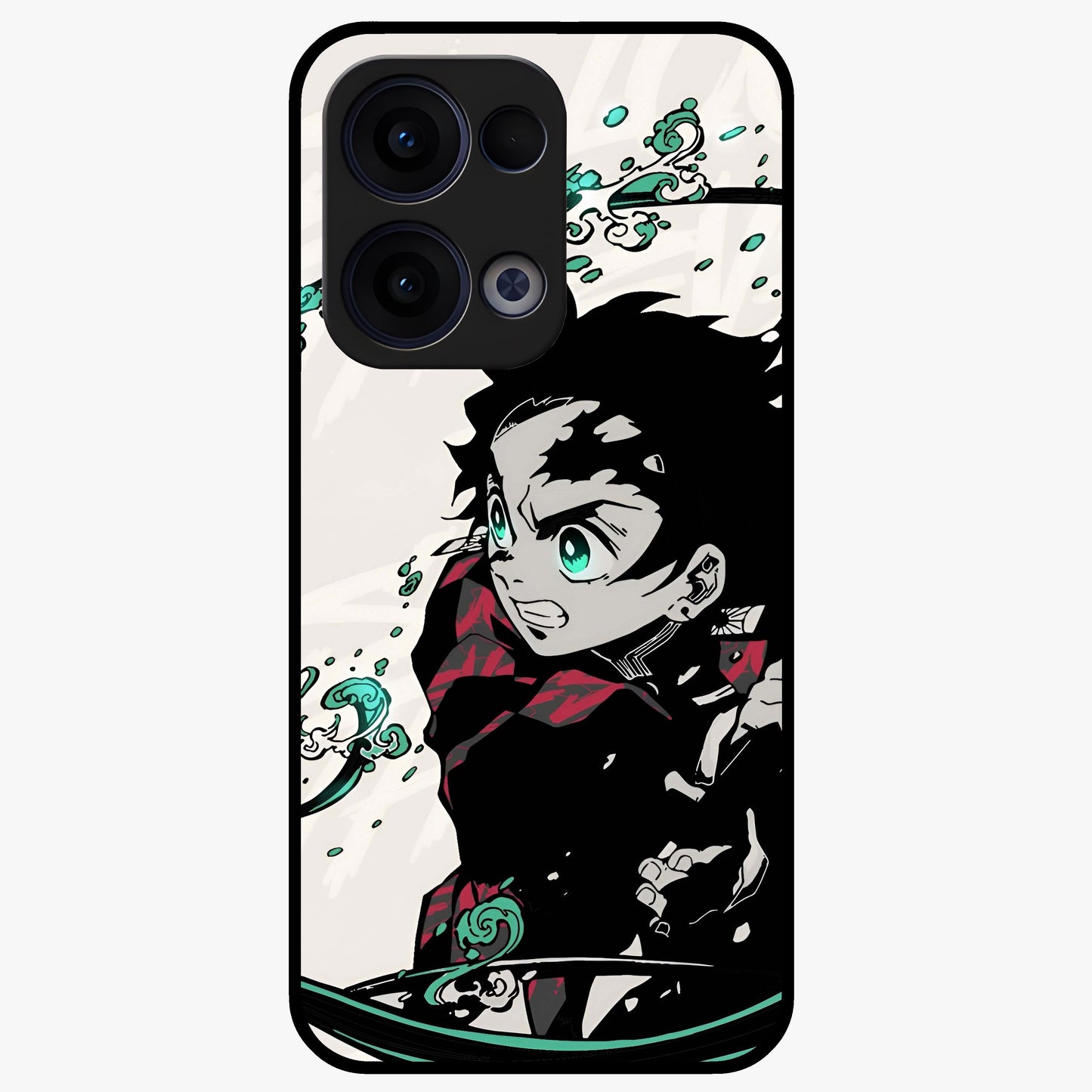 Demon Slayer Glass Case showing flat back view with bold anime inspired artwork and glossy glass finish.