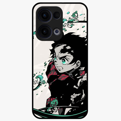 Demon Slayer Glass Case showing flat back view with bold anime inspired artwork and glossy glass finish.
