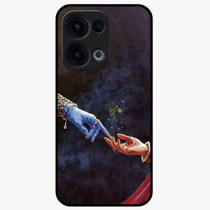 Divine Touch Eternal Glass Case showing flat back view with spiritual themed artwork and glossy glass finish.