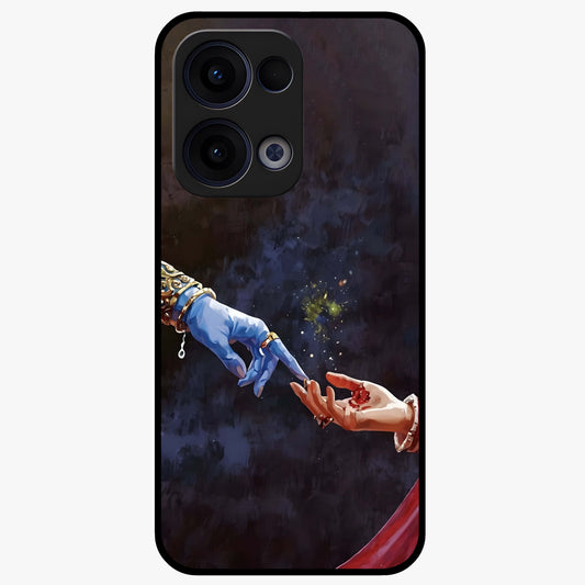 Divine Touch Eternal Glass Case showing flat back view with spiritual themed artwork and glossy glass finish.