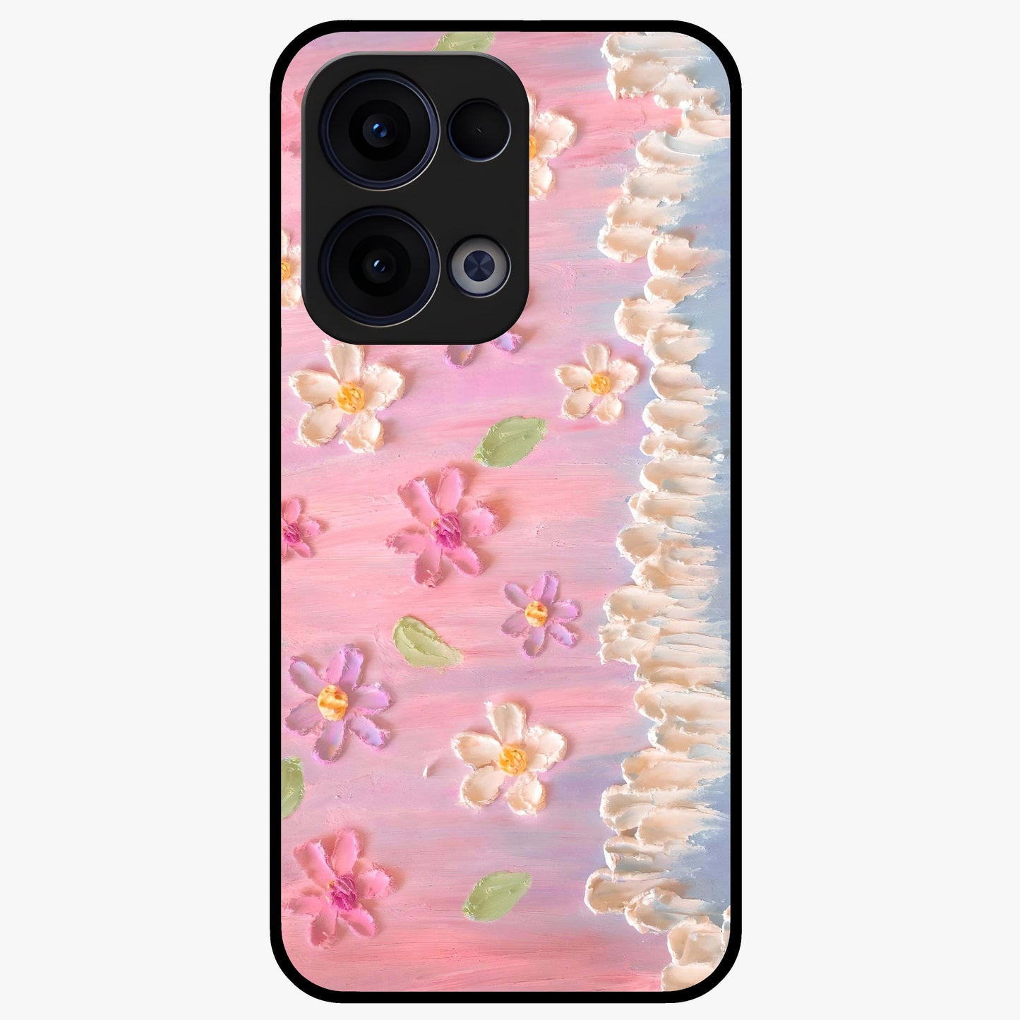 Dreamy Painted Garden Glass Case showing flat back view with artistic painted floral garden artwork and glossy glass finish.