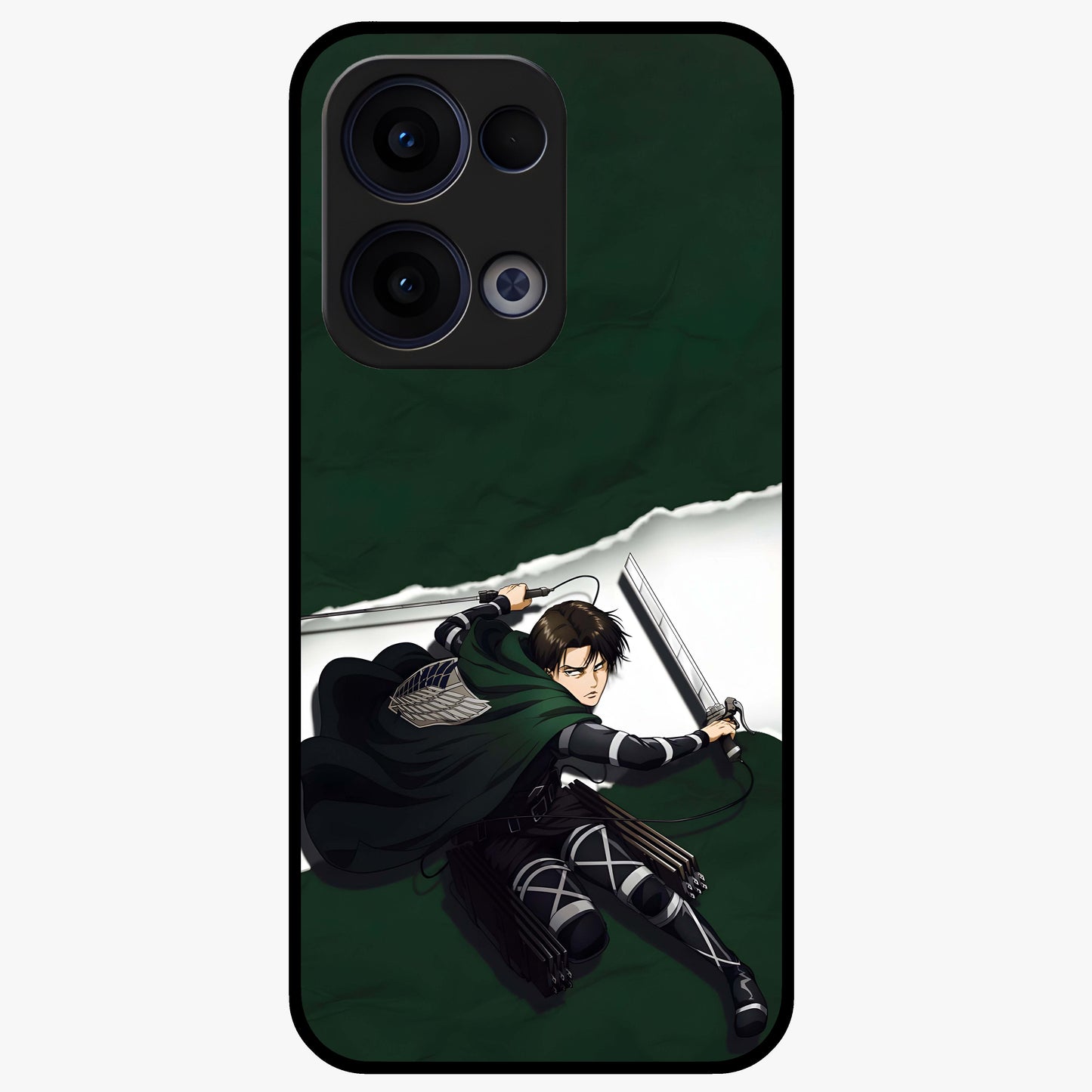 Emerald War Vanguard Glass Case showing flat back view with powerful warrior themed artwork and glossy glass finish.