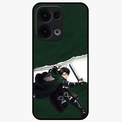 Emerald War Vanguard Glass Case showing flat back view with powerful warrior themed artwork and glossy glass finish.