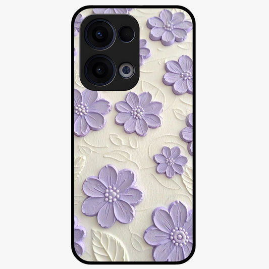 Floral Wall Art With Purple Flowers Glass Case showing flat back view with purple flower artwork and glossy glass finish.