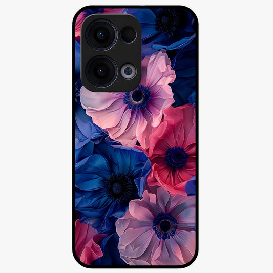 Flower Paper Art Pattern Glass Case showing flat back view with paper cut style floral artwork and glossy glass finish.