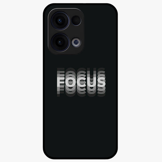 Focus Mode On Glass Case showing flat back view with bold motivational typography design and glossy glass finish.