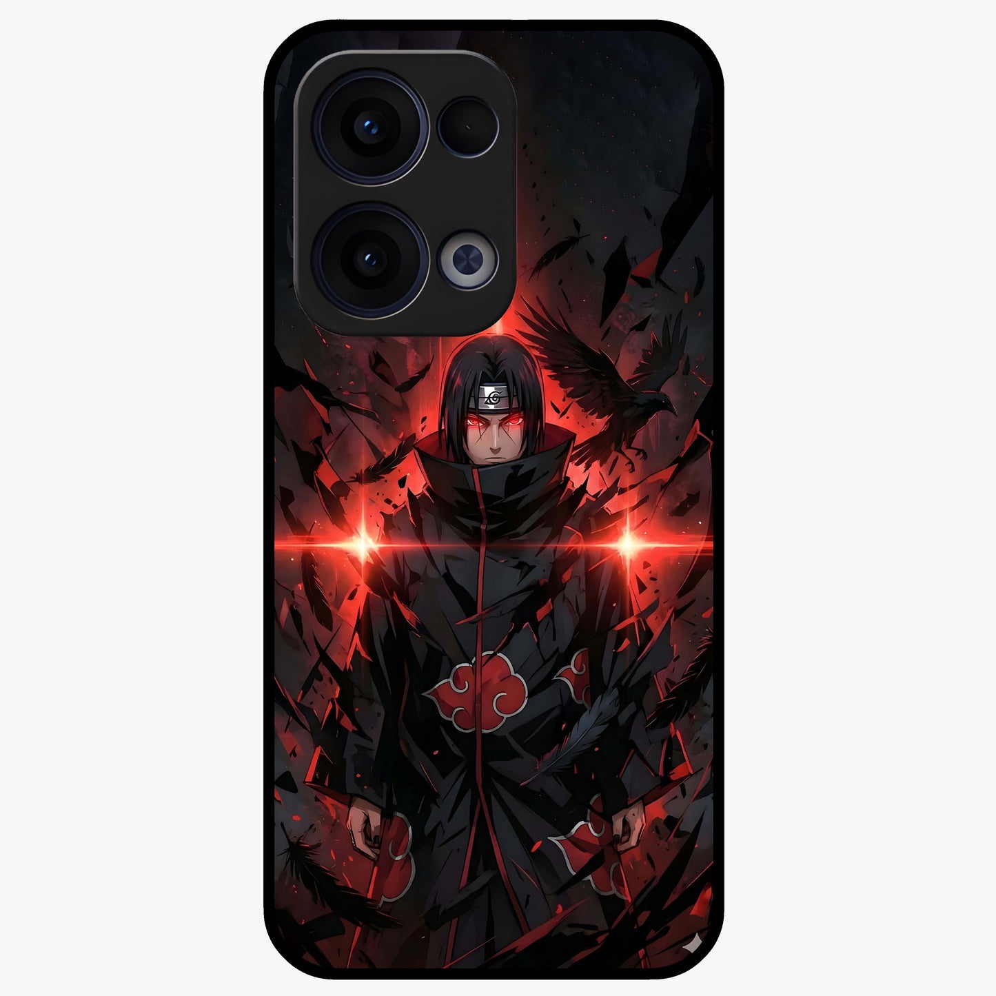 Focused Blade Discipline Glass Case showing flat back view with warrior sword themed artwork and glossy glass finish.