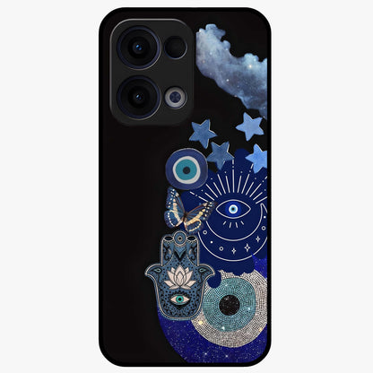 Galactic Charm Cluster Glass Case showing flat back view with glowing celestial charm artwork and glossy glass finish.