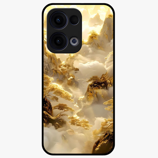 Gates Of Illumination Glass Case showing flat back view with mystical illuminated gate artwork and glossy glass finish.