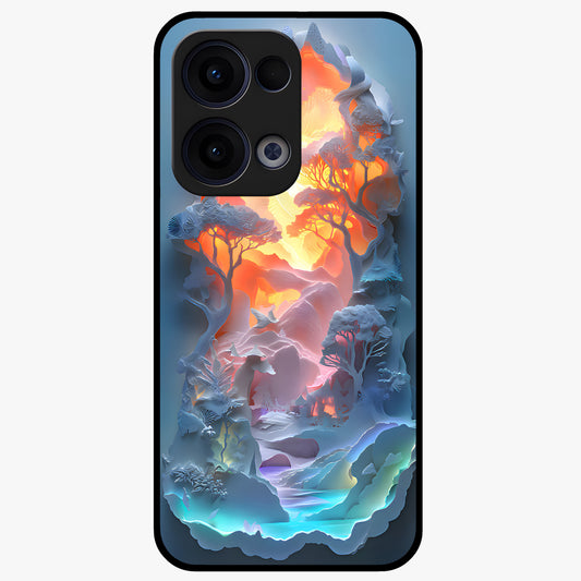 Glow Forest Portal Glass Case showing flat back view with glowing forest portal artwork and glossy glass finish.