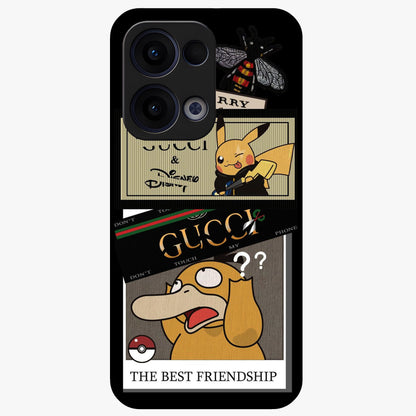 Gucci Play Mashup Glass Case showing flat back view with luxury inspired graphic artwork and glossy glass finish.