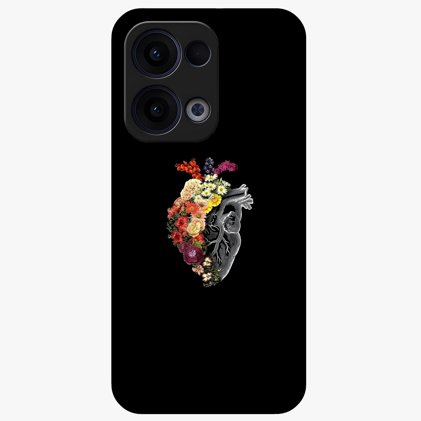 Heart With Flowers Glass Case showing flat back view with heart shaped floral artwork and glossy glass finish.