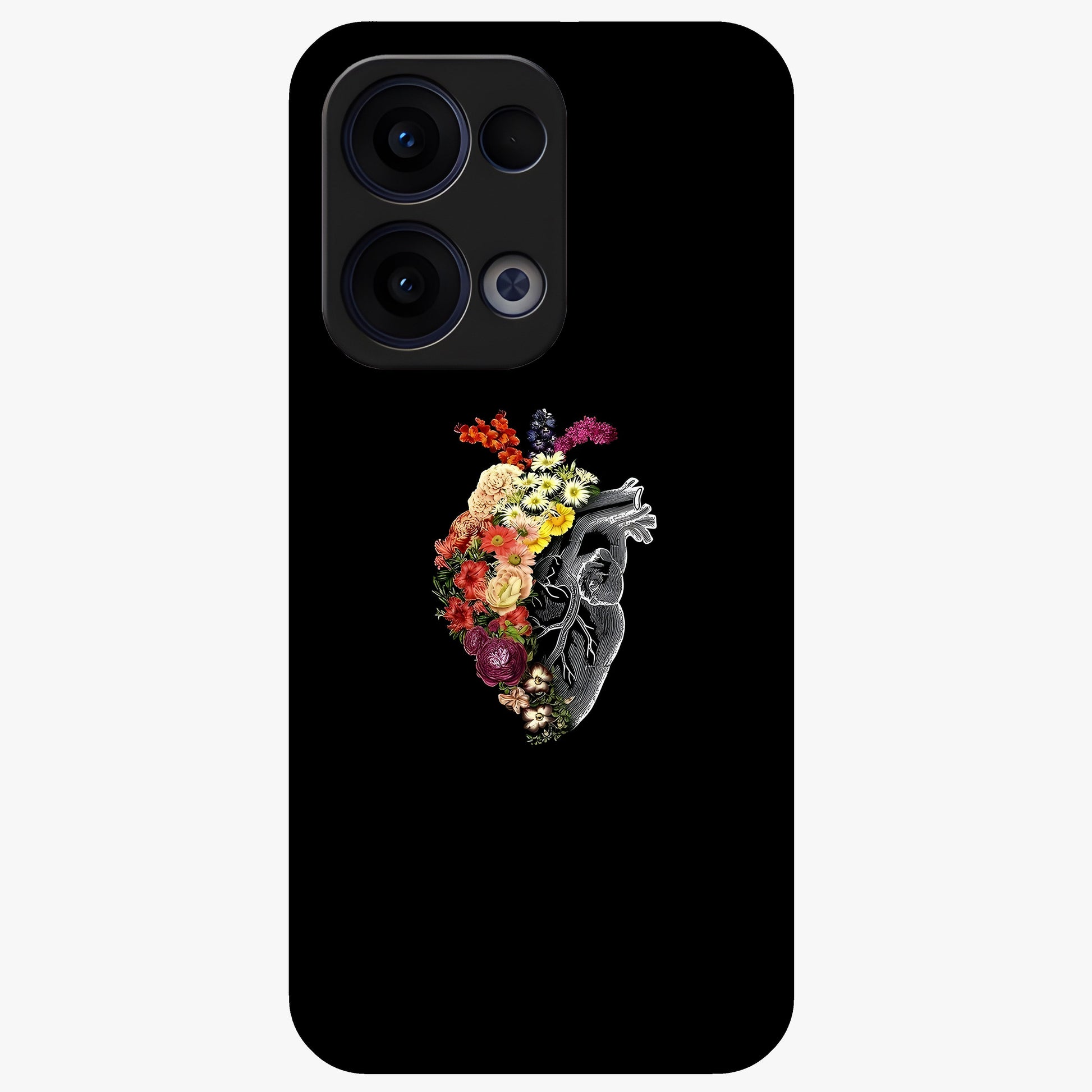 Heart With Flowers Glass Case showing flat back view with heart shaped floral artwork and glossy glass finish.