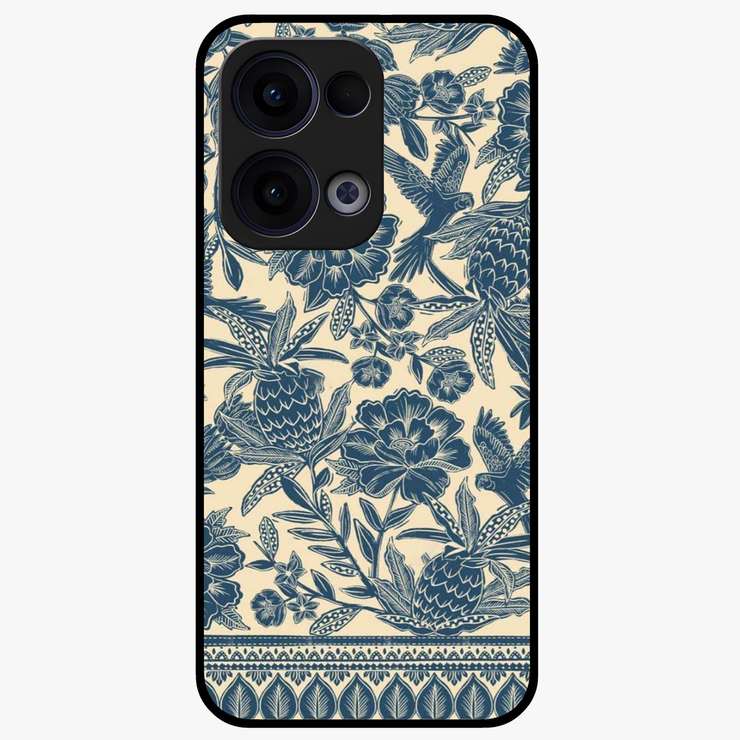 Heirloom Wild Bloom Glass Case showing flat back view with vintage inspired wild flower artwork and glossy glass finish.