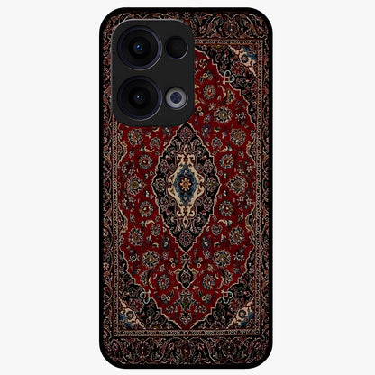 Heritage Carpet Royale Glass Case showing flat back view with ornate Persian carpet inspired pattern and glossy glass finish.