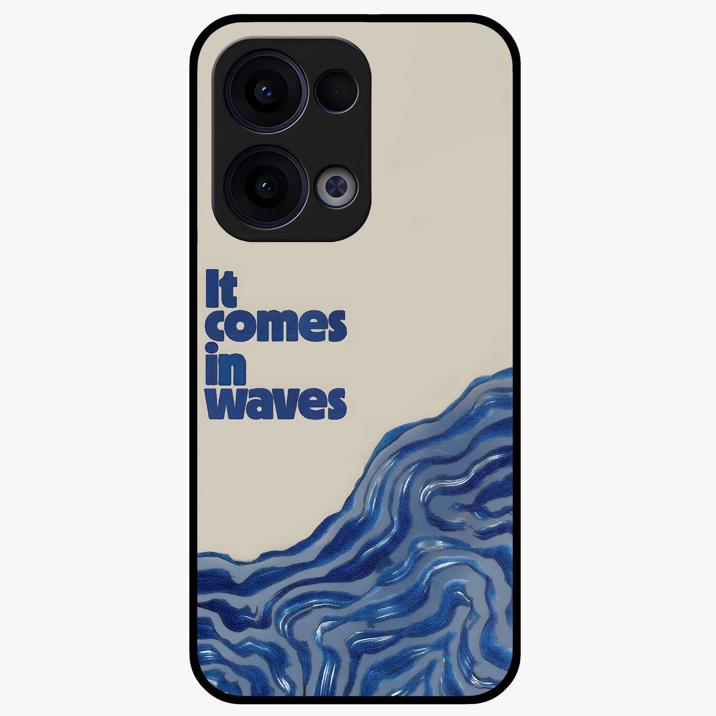It Comes In Waves Quote Glass Case showing flat back view with inspirational wave themed quote artwork and glossy glass finish.